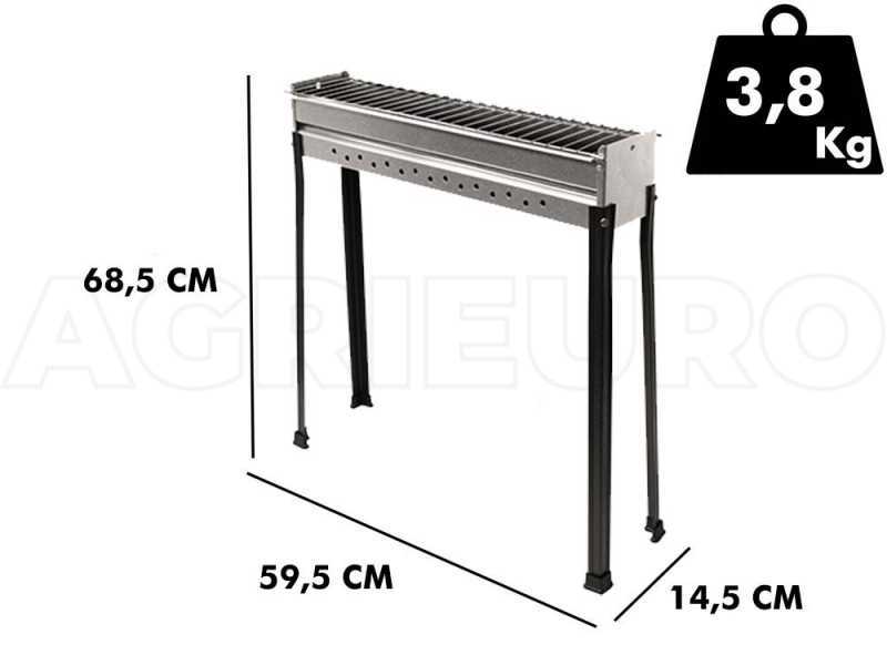 Seven Italy BBQ-60 INOX - Holzkohlegrill f&uuml;r Lammspie&szlig;e - 60x14cm