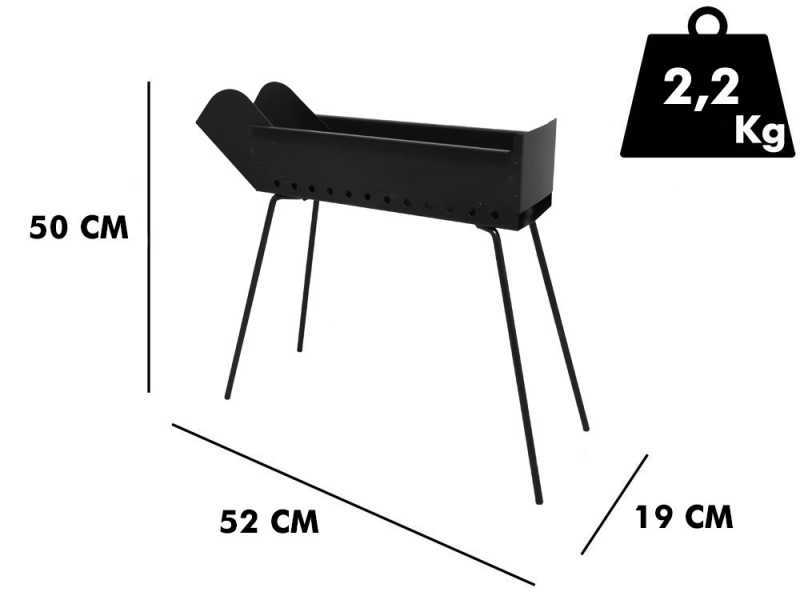 Mille BBQ-40 Go - Holzkohle-Bratrost f&uuml;r Lammspie&szlig;e - 40x14cm
