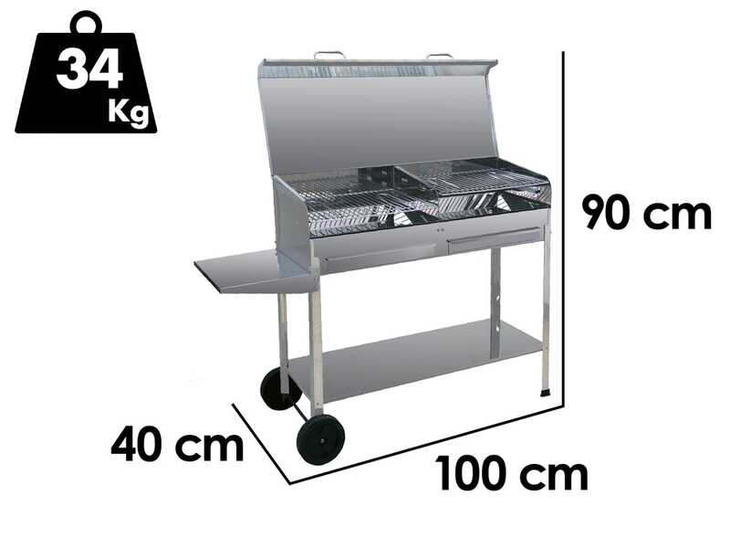 Mille Achille Big - Handgefertigter Holzkohlegrill aus Edelstahl - 2x 47,5x37cm
