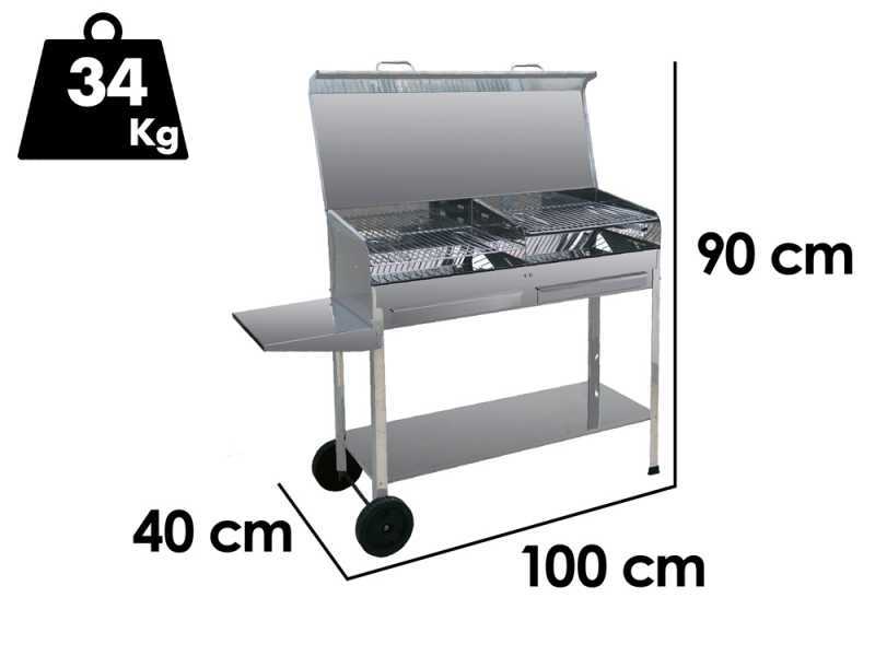 Seven Italy Achille Big - Handgefertigter Holzkohlegrill aus Edelstahl - 2x 47,5x37cm