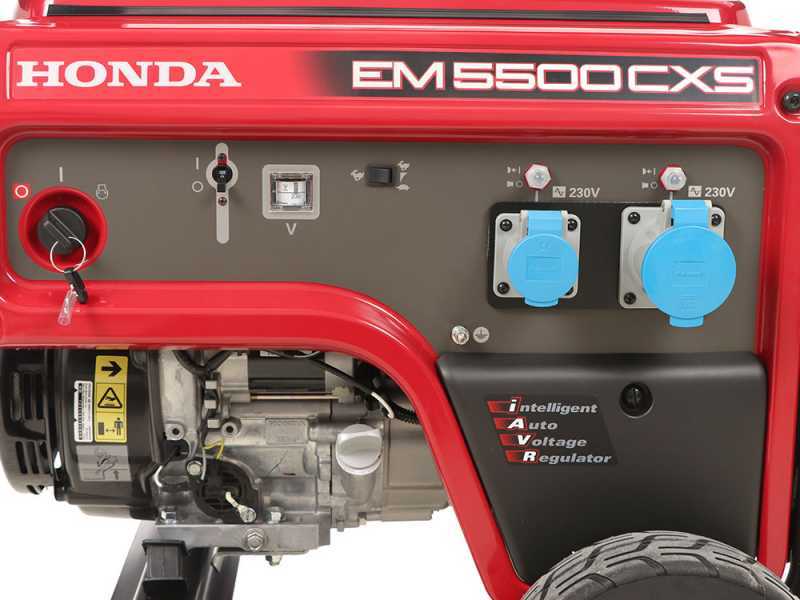 Honda EM 5500CXS - Benzin Stromerzeuger mit R&auml;der und AVR-System 230V 5.5 kW - Dauerleistung 5 kW - 230V