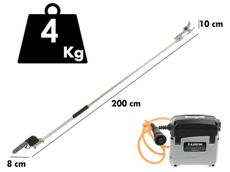 Elektrische Baumschere f&uuml;r das Beschneiden Blackstone 450-BP mit Verl&auml;ngerungsschaft Blackstone 30-H von 2 Meter - Akku und Ladeger&auml;t im Lieferumfang