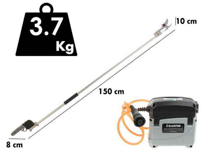 Elektrische Baumschere f&uuml;r das Beschneiden BlackStone 500-BP mit Verl&auml;ngerungsschaft BlackStone 25-H von 1,5 Meter - Amboss Schnitt