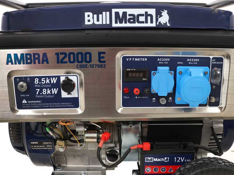 BullMach AMBRA 12000 E - Benzin-Stromerzeuger mit R&auml;dern und AVR-Regelung - 8.5 kW - Dauerleistung 7.8 kW - 230V