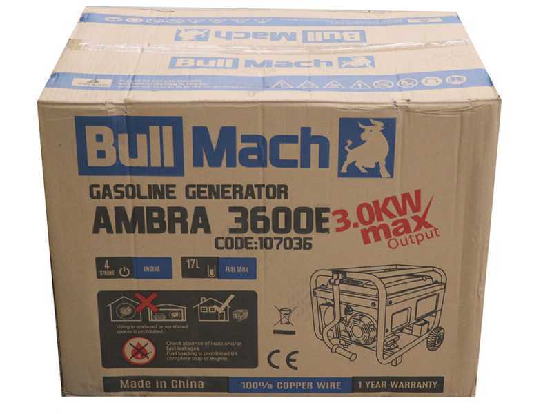 BullMach AMBRA 3600 E - Benzin-Stromerzeuger auf R&auml;dern 3 kW - Dauerleistung 2.8 kW - 230V