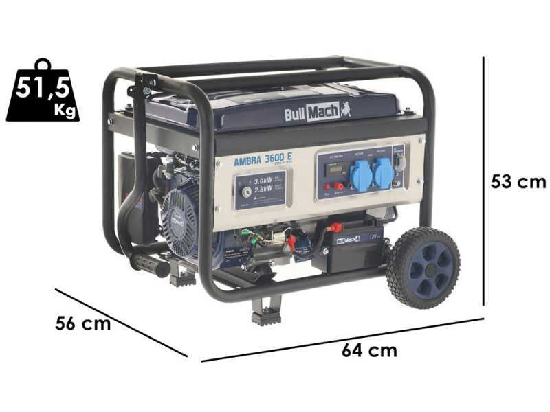 BullMach AMBRA 3600 E - Benzin-Stromerzeuger auf R&auml;dern 3 kW - Dauerleistung 2.8 kW - 230V