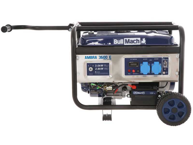 BullMach AMBRA 3600 E - Benzin-Stromerzeuger auf R&auml;dern 3 kW - Dauerleistung 2.8 kW - 230V