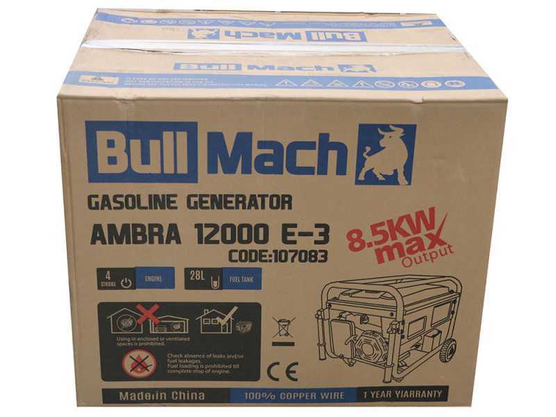 BullMach AMBRA 12000 E-3 - Benzin-Stromerzeuger mit R&auml;dern mit AVR-Regelung 8.5 kW - Dauerleistung 7.8 kW - 400V