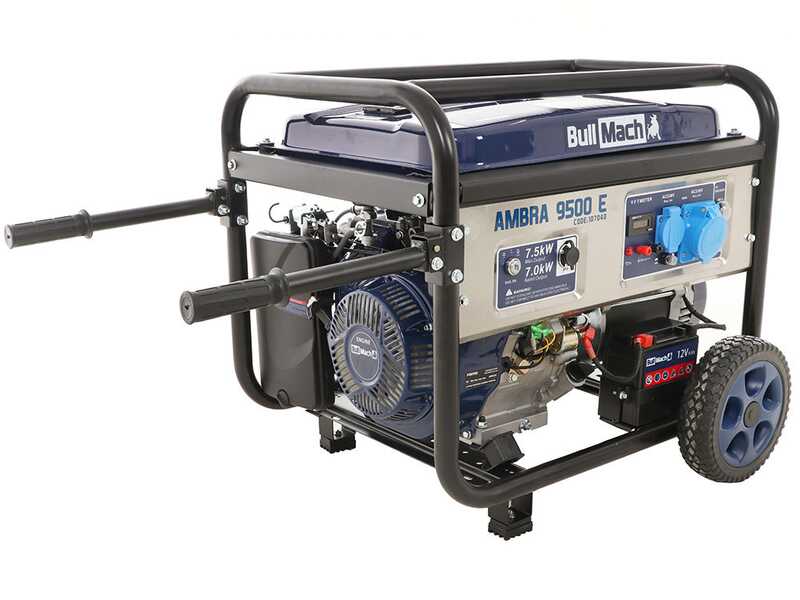 BullMach AMBRA 9500 E - Benzin-Stromerzeuger mit R&auml;dern mit AVR-Regelung 7.5 kW - Dauerleistung 7 kW - 230V