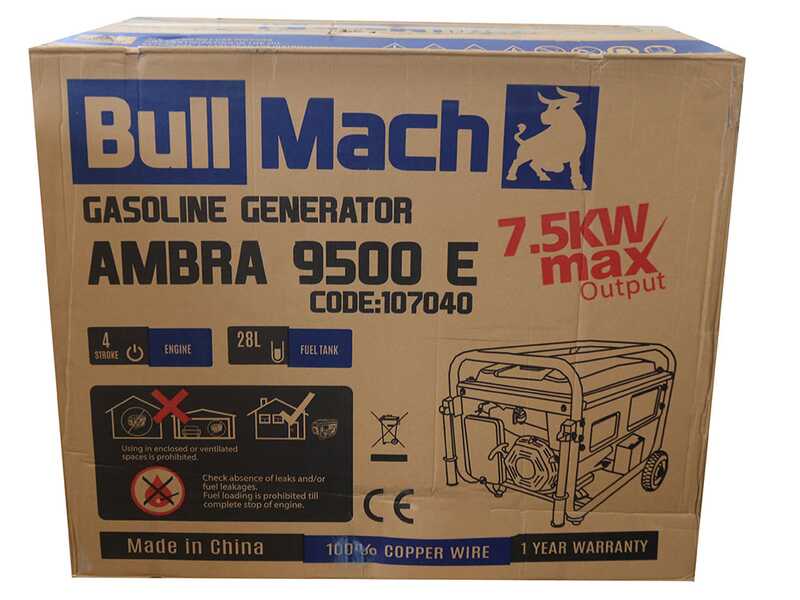 BullMach AMBRA 9500 E - Benzin-Stromerzeuger mit R&auml;dern mit AVR-Regelung 7.5 kW - Dauerleistung 7 kW - 230V