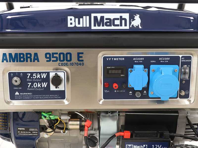BullMach AMBRA 9500 E - Benzin-Stromerzeuger mit R&auml;dern mit AVR-Regelung 7.5 kW - Dauerleistung 7 kW - 230V