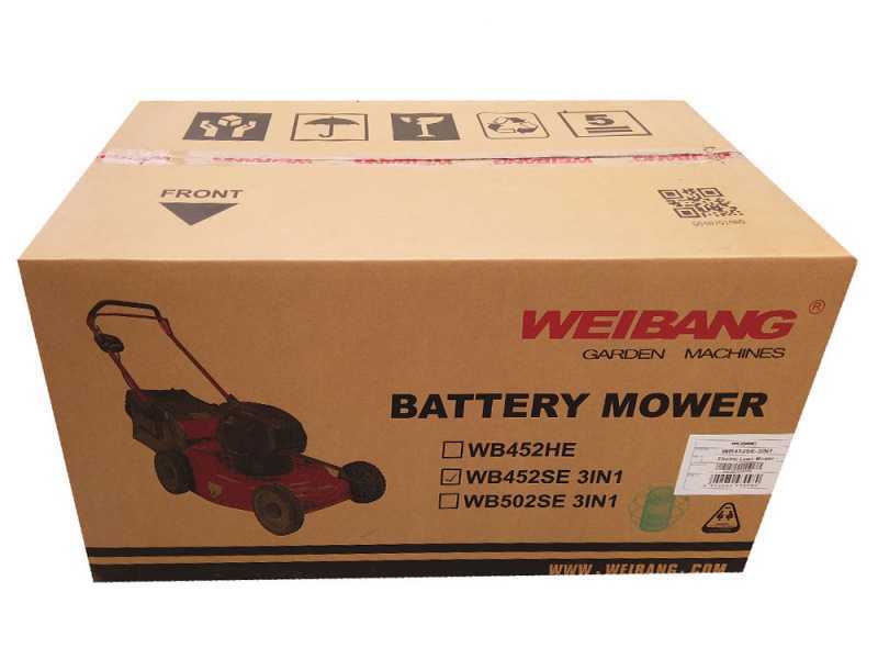 Akku-Rasenm&auml;her mit Radantrieb WEIBANG WB452SE3 - 120V/4Ah Motor - 4in1