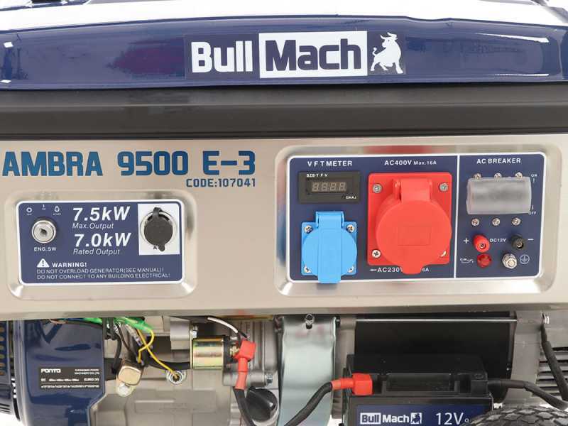 BullMach AMBRA 9500 E-3 - Benzin Stromerzeuger 400V dreiphasig  - 7,0 kW - mit R&auml;dern