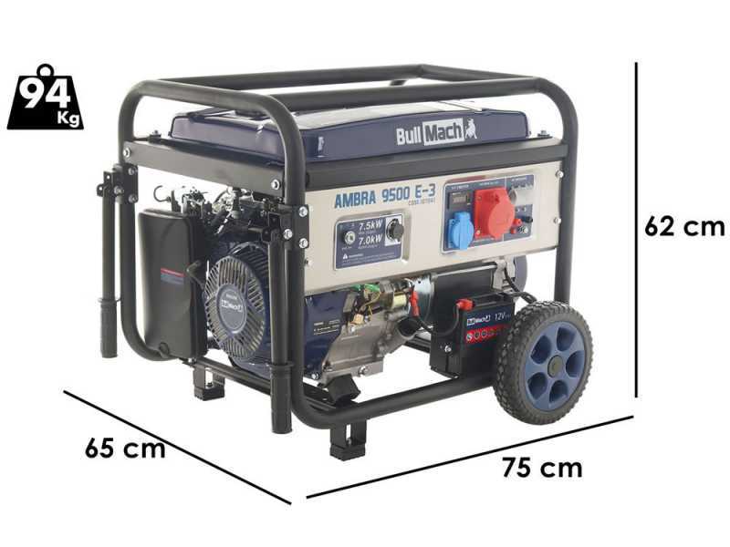BullMach AMBRA 9500 E-3 - Benzin Stromerzeuger 400V dreiphasig  - 7,0 kW - mit R&auml;dern