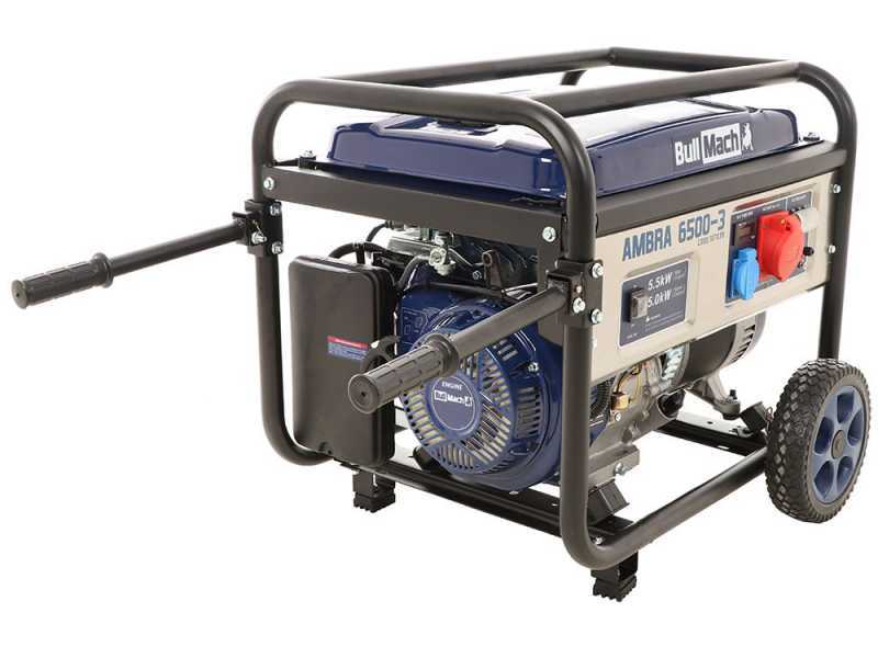 BullMach AMBRA 6500-3 - Benzin-Stromerzeuger auf R&auml;dern mit AVR-Regelung 5.5 kW - Dauerleistung 5 kW - 400V