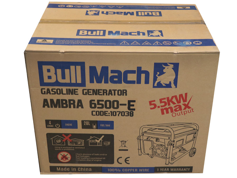 BullMach AMBRA 6500 E - Benzin Stromerzeuger auf R&auml;dern mit AVR-Regelung 5.5 kW - Dauerleistung 5 kW - 230V