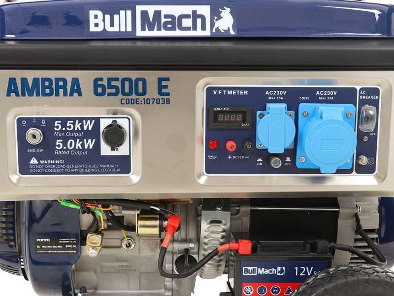 BullMach AMBRA 6500 E - Benzin Stromerzeuger auf R&auml;dern mit AVR-Regelung 5.5 kW - Dauerleistung 5 kW - 230V