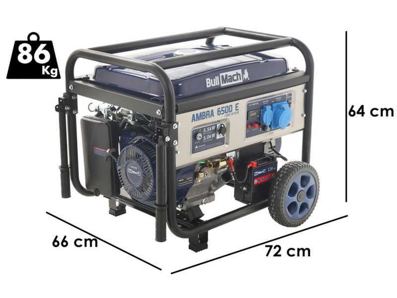 BullMach AMBRA 6500 E - Benzin Stromerzeuger auf R&auml;dern mit AVR-Regelung 5.5 kW - Dauerleistung 5 kW - 230V