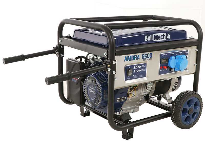 BullMach AMBRA 6500 - Benzin-Stromerzeuger auf R&auml;dern mit AVR-Regelung  5.5 kW - Dauerleistung 5 kW - 230V