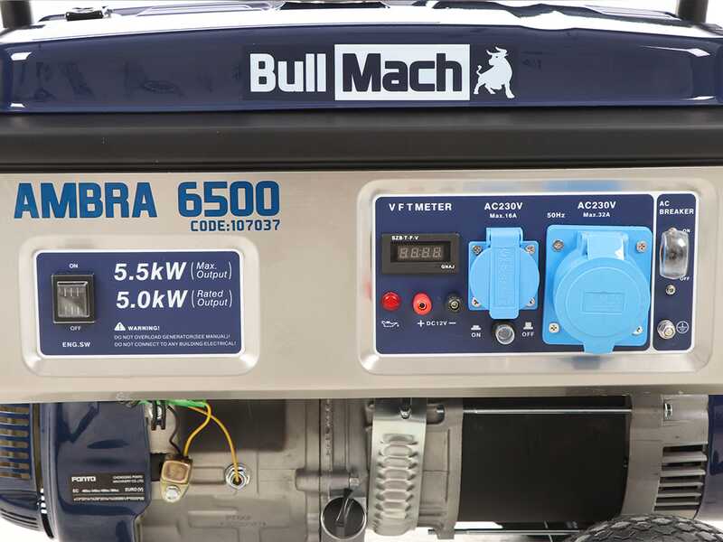BullMach AMBRA 6500 - Benzin-Stromerzeuger auf R&auml;dern mit AVR-Regelung  5.5 kW - Dauerleistung 5 kW - 230V