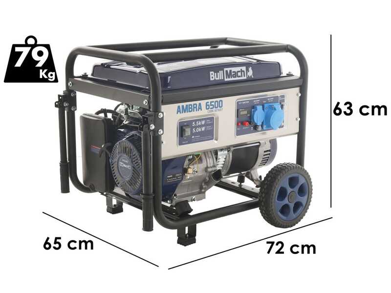 BullMach AMBRA 6500 - Benzin-Stromerzeuger auf R&auml;dern mit AVR-Regelung  5.5 kW - Dauerleistung 5 kW - 230V