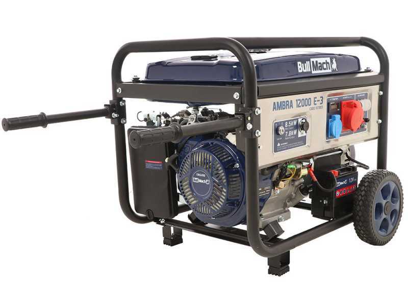 BullMach AMBRA 12000 E-3 - Benzin-Stromerzeuger mit R&auml;dern 8.5 kW - Dauerleistung 7.8 kW - 400V + ATS