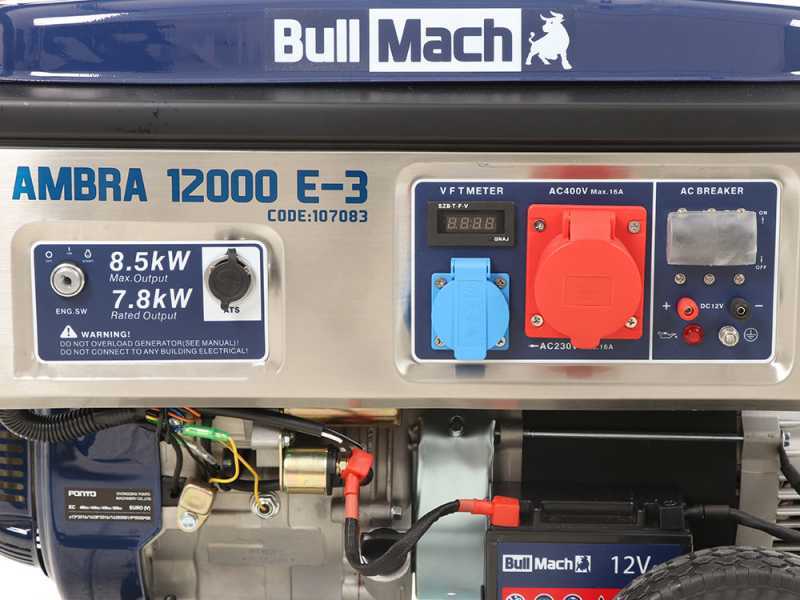 BullMach AMBRA 12000 E-3 - Benzin-Stromerzeuger mit R&auml;dern 8.5 kW - Dauerleistung 7.8 kW dreiphasig + ATS
