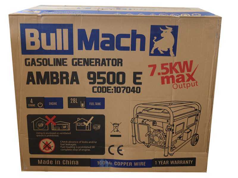 BullMach AMBRA 9500 E - Benzin-Stromerzeuger auf R&auml;dern mit AVR-Regelung - 7.5 kW - Dauerleistung 7 kW einphasig + ATS