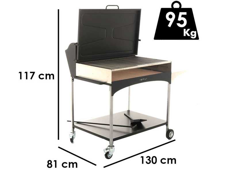 Famur BK 10 Elite - Holzkohle- und Holzkohlebrikett- Grill 2 in 1 - Gitter mit 8 mm-Drehgrillst&auml;ben