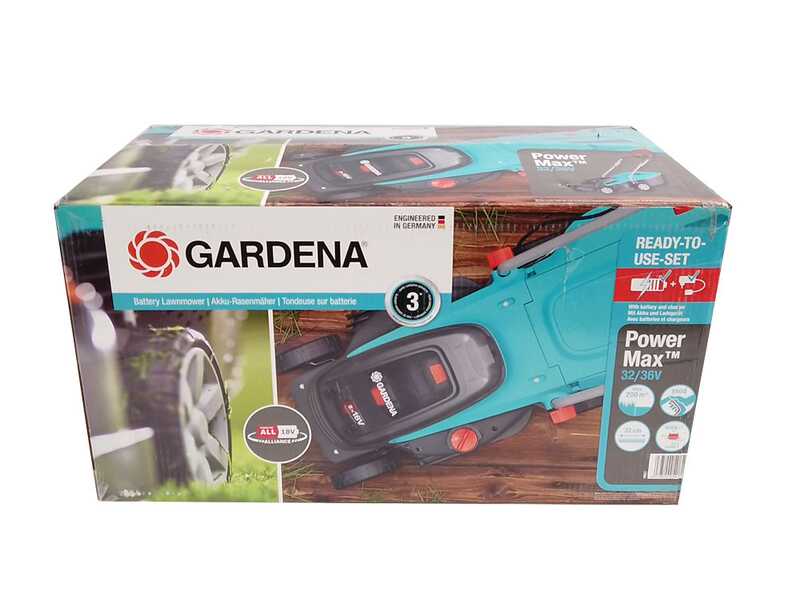 Elektro-Rasenm&auml;her Gardena PowerMax 32/36V P4A - 2 Batterien 18V/2.5Ah - Schnittbreite 32 cm