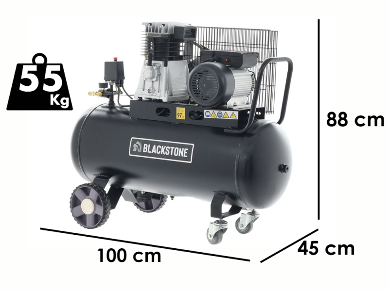 BlackStone B-LBC 100-30 - Elektrischer Luftkompressor - Motor 3 HP - 100 lt - mit Riemenantrieb