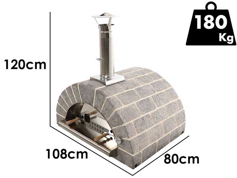 AgriEuro FAMILY STONE - Holzbackofen f&uuml;r den Au&szlig;enbereich - grau - 4 Pizzen - 80X60
