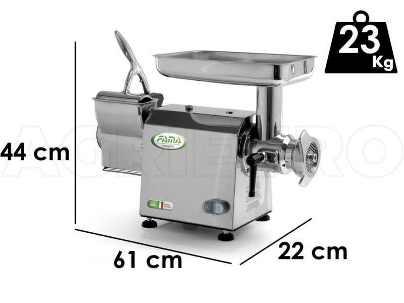 FAMA TGI22 - Elektrischer Fleischwolf  - mit integrierter Hartk&auml;sereibe - Edelstahl-Schneideeinheit - 400V