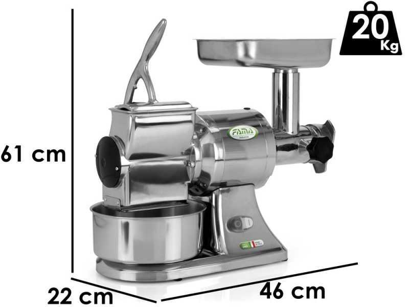 Elektrischer Fleischwolf FAMA TG12 - mit integrierter Hartk&auml;sereibe - Edelstahl-Schneideeinheit - dreiphasig - 1,0 PS/400V