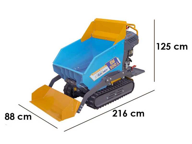 EuroMech EM500L Dump &amp; Shovel &ndash; Raupendumper mit hydraulischer Kippmulde und Schaufel 500 kg &ndash; Hydrostatischer Antrieb