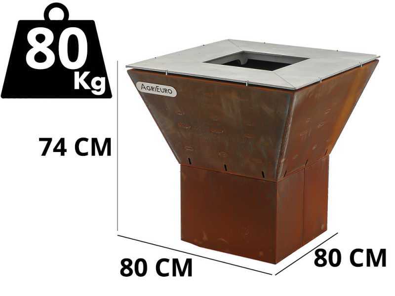 Holzkohlegrill GRINGO B038 - 4 Kochplatten aus Edelstahl - Geh&auml;use aus Cortenstahl