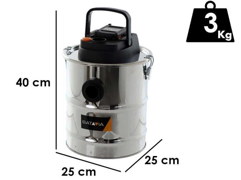 Aschensauger mit Beh&auml;lter Batavia - Edelstahltank mit 12 L Inhalt  - Li-Ion Akku 18 V/2.0.Ah
