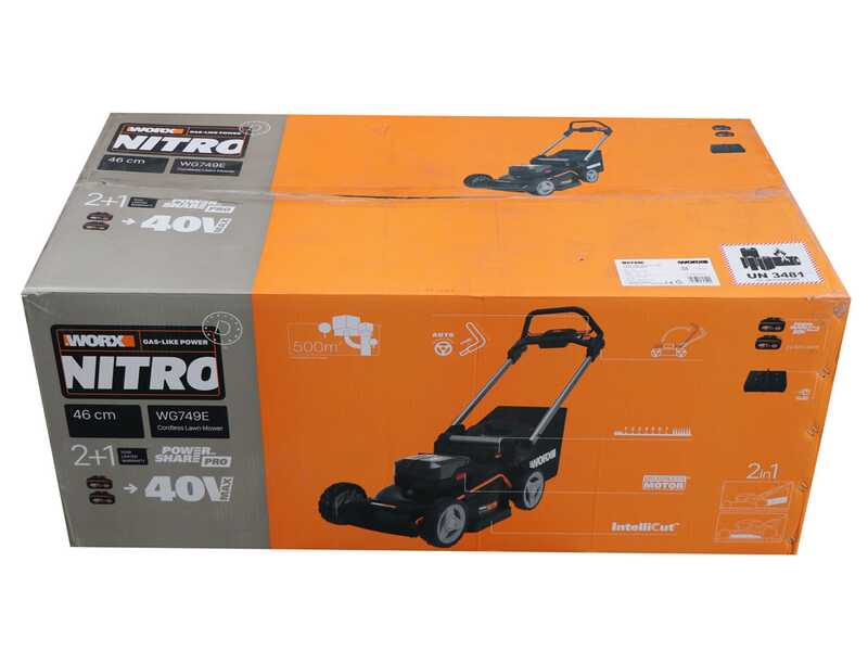 Akku-Rasenm&auml;her mit Radantrieb WORX NITRO WG749E - 2x20V/4Ah - 46 cm Schnittbreite