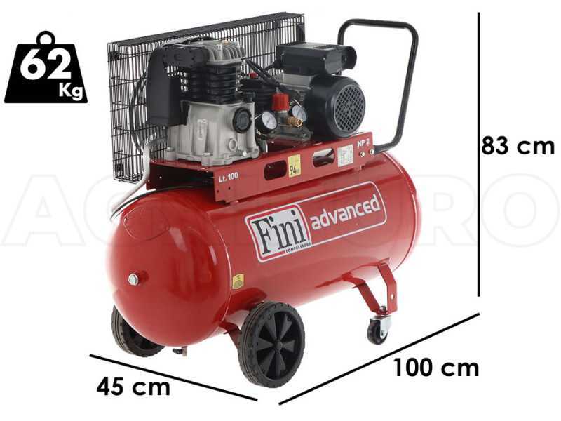 Fini Advanced MK 102-100-2M - Elektrischer Kompressor mit Riemenantrieb - Motor 2 PS - 100 l