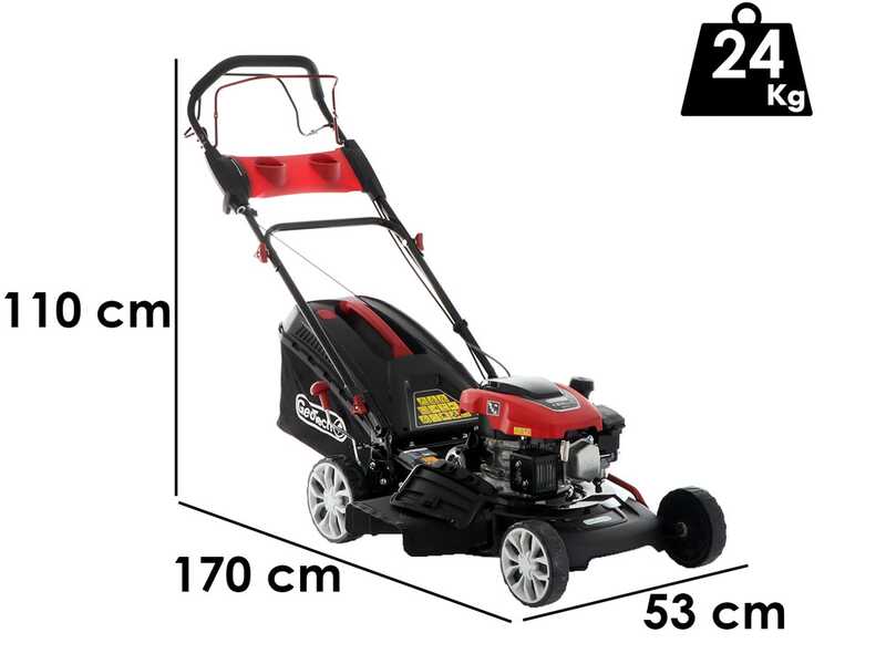 Benzin-Rasenm&auml;her mit Radantrieb GeoTech S46-150 BMSG - 4 in 1 - 46 cm Schnittbreite