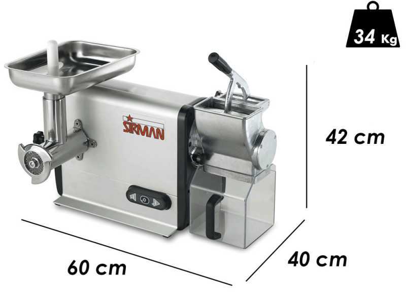 Sirman TCG 12 Dakota - elektrischer Fleischwolf - mit integrierter K&auml;sereibe - aus Aluminium und Edelstahl - 1100 W