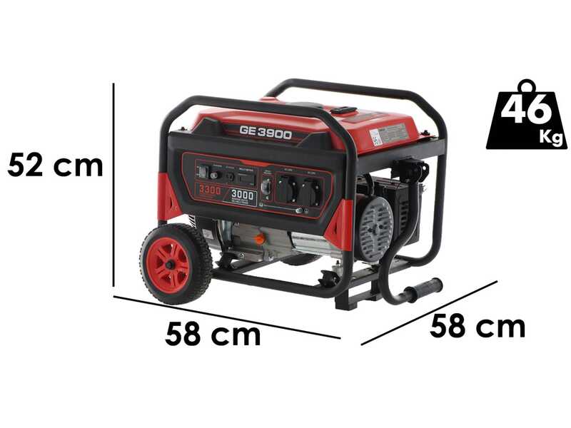 Mosa GE 3900 - Benzin-Stromerzeuger auf R&auml;dern 3.3 kW - Dauerleistung 3 kW - 230V
