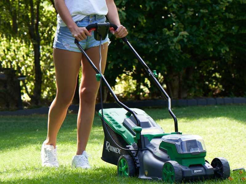 Akku-Rasenm&auml;her zum Schieben RIBIMEX PRBAT20-TON33 - 2x20V 4Ah Akku - 34 cm Schnittbreite