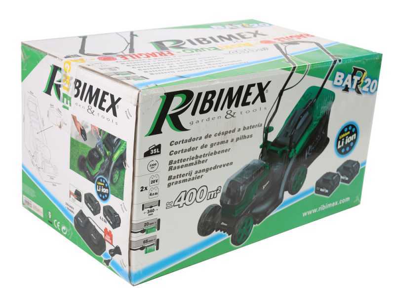 Akku-Rasenm&auml;her zum Schieben RIBIMEX PRBAT20-TON33 - 2x20V 4Ah Akku - 34 cm Schnittbreite