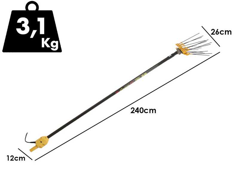 Elektrischer Akku-Olivenr&uuml;ttler Lisam Swing - mit 8 + 8 Zinken aus Kohlenstofffaser - 240 cm - fester Schaft