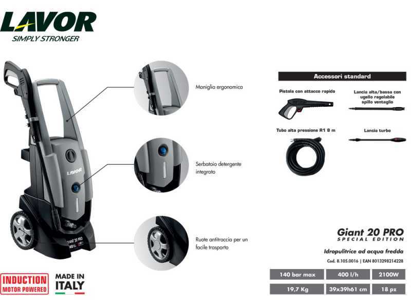 LAVOR GIANT 20 PRO - Kaltwasser-Hochdruckreiniger - 100 bar - 400 l/h