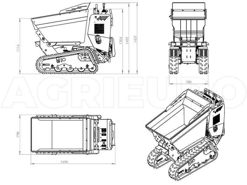 Raupendumper AgriEuro Top-Line RAPTOR 7800 HED - Honda GXe390 - Mit Ladeschaufel + Betonmischer