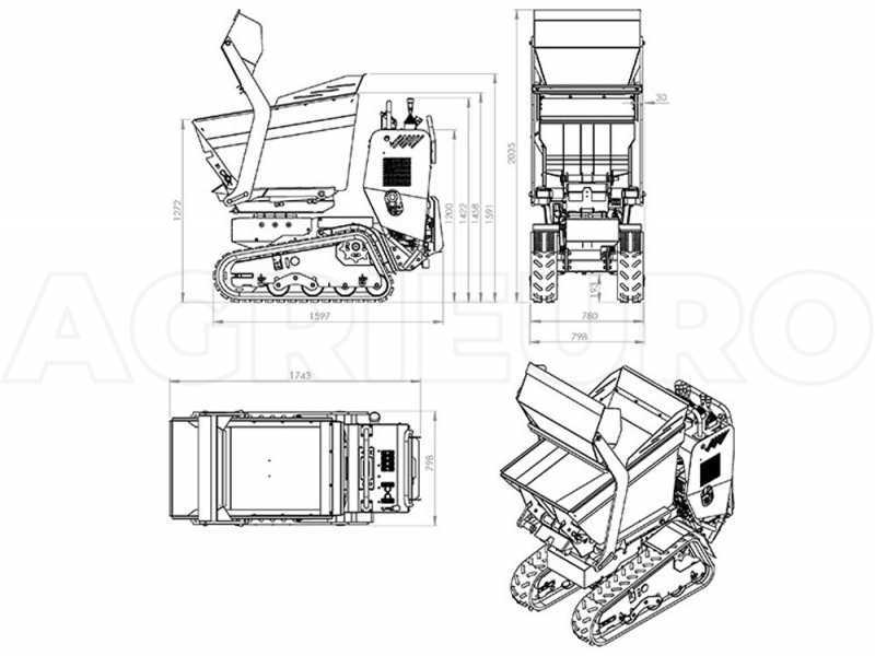 Raupendumper AgriEuro Top-Line RAPTOR 7800 HEDT - Honda GXe390 - Mit Ladeschaufel + Betonmischer