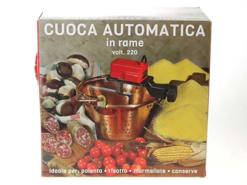 Elektrischer R&uuml;hrtopf f&uuml;r Polenta NuovaFac Cuoca Automatica aus geh&auml;mmertem Kupfer, Flachboden 4L - 5W