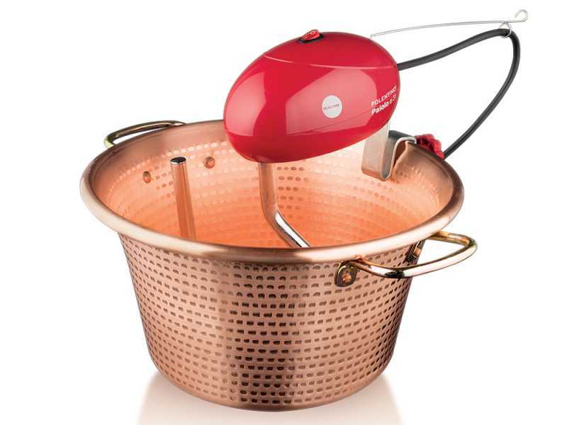 Elektrischer R&uuml;hrtopf f&uuml;r Polenta Macom Polentino aus geh&auml;mmertem Kupfer, Flachenboden 4W